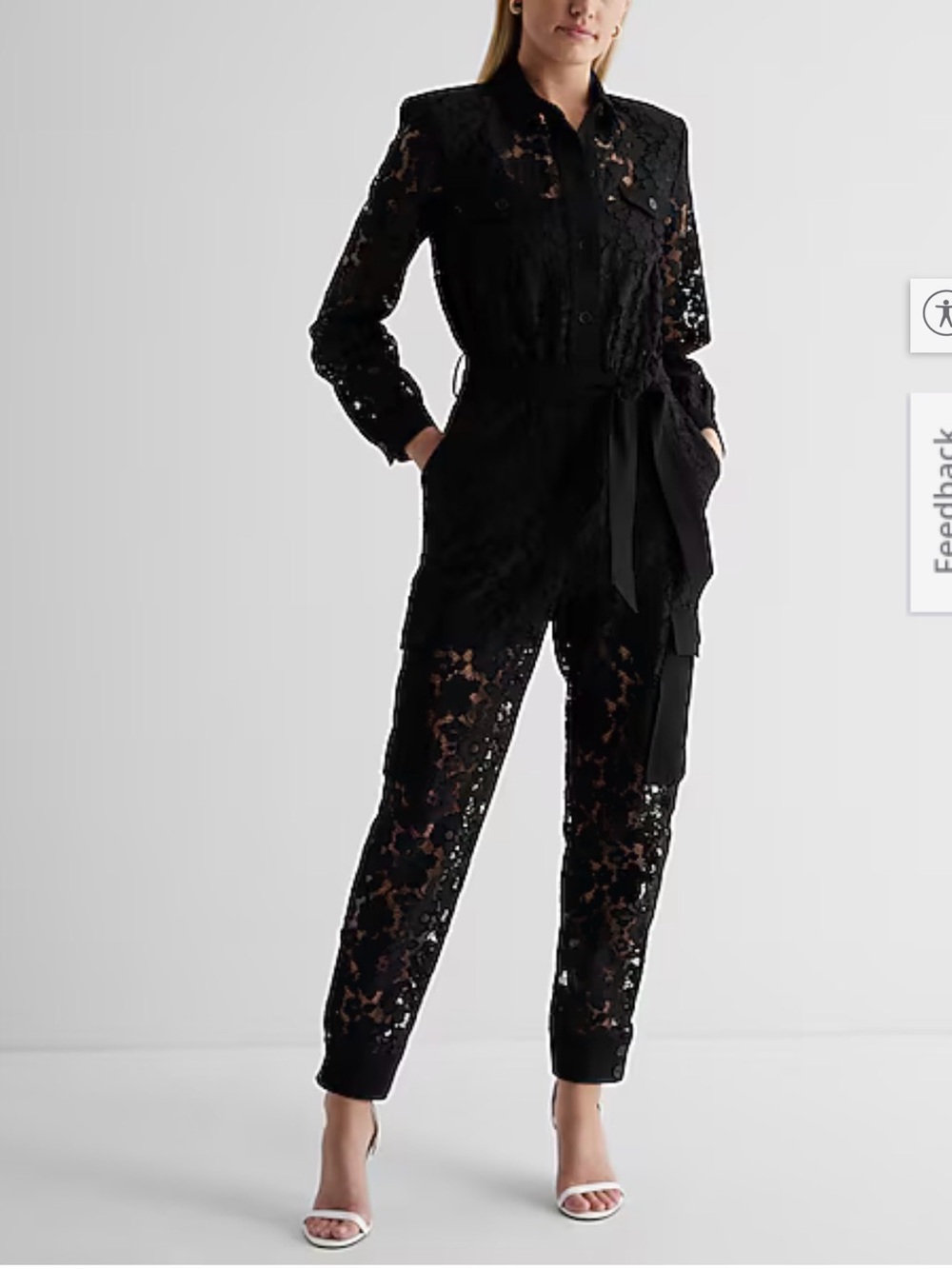 Express Lace Button Front Cargo Straight Leg Jumpsuit Size XS